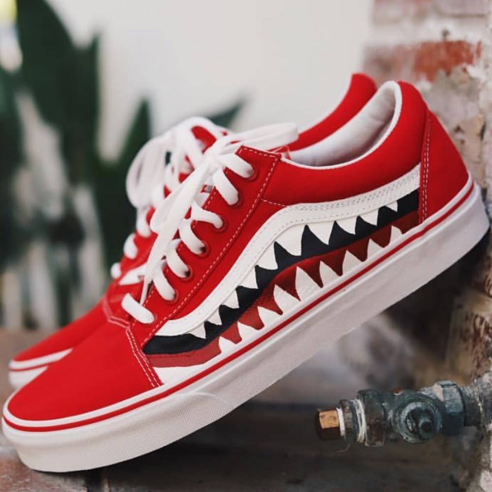 Custom Bape Vans.Custom Painted Vans.Red Bape Vans - Picture 2 of 2